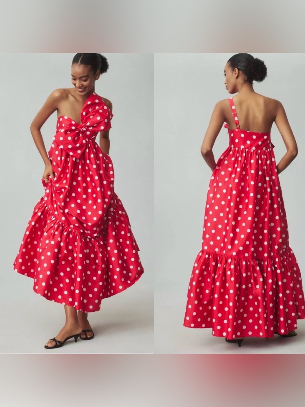 ANTHROPOLOGIE Atsu Sally Bow Midi Dress size XS new with tag red polka dot